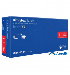 Рукавички нітрилові Nitrylex PF Protect Basic, блакитні, розмір «L» (Mercator Medical), 50 пар/пак.